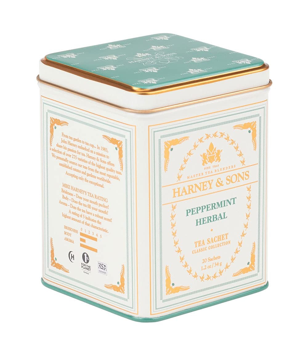 Harney and Sons Peppermint Tea, 20 Sachets 1.2 Oz | Herbal Tea Made with Washington State Peppermint. Naturally Caffeine Free.