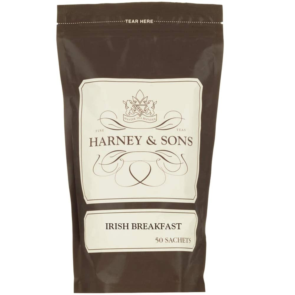 Harney and Sons Irish Breakfast Tea | Bag of 50 Sachets 100% Assam Black Tea, Bold Breakfast Tea