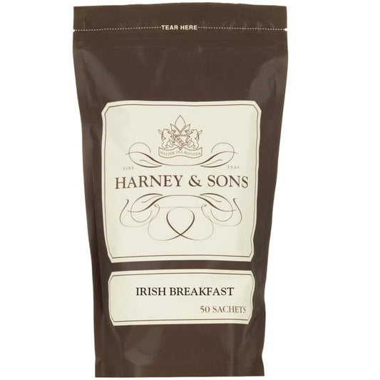 Harney and Sons Irish Breakfast Tea | Bag of 50 Sachets 100% Assam Black Tea, Bold Breakfast Tea