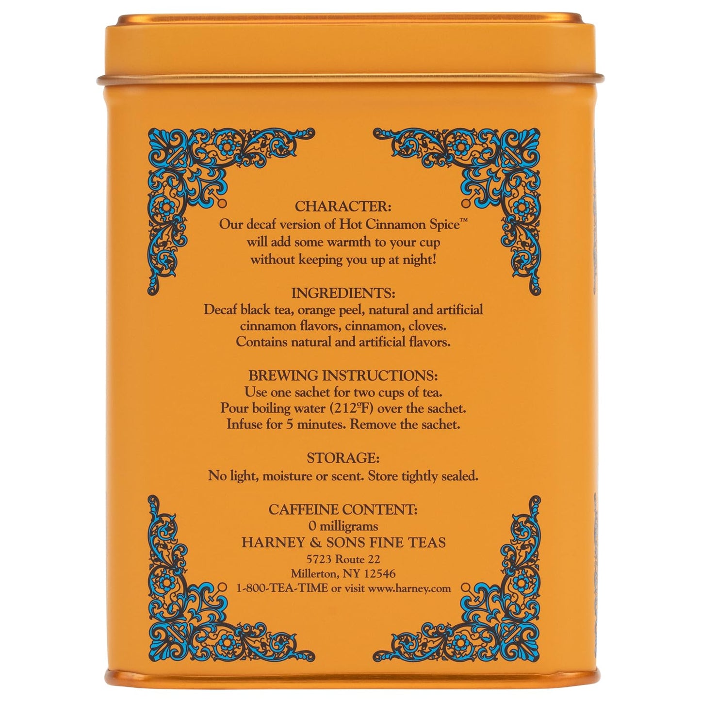 Harney and Sons Decaf Hot Cinnamon , Decaf Flavored Black 20 Sachets per Tin 1.4Oz | Decaffeinated Black Tea, Cinnamon, Orange Peel & Cloves, Naturally Sweet