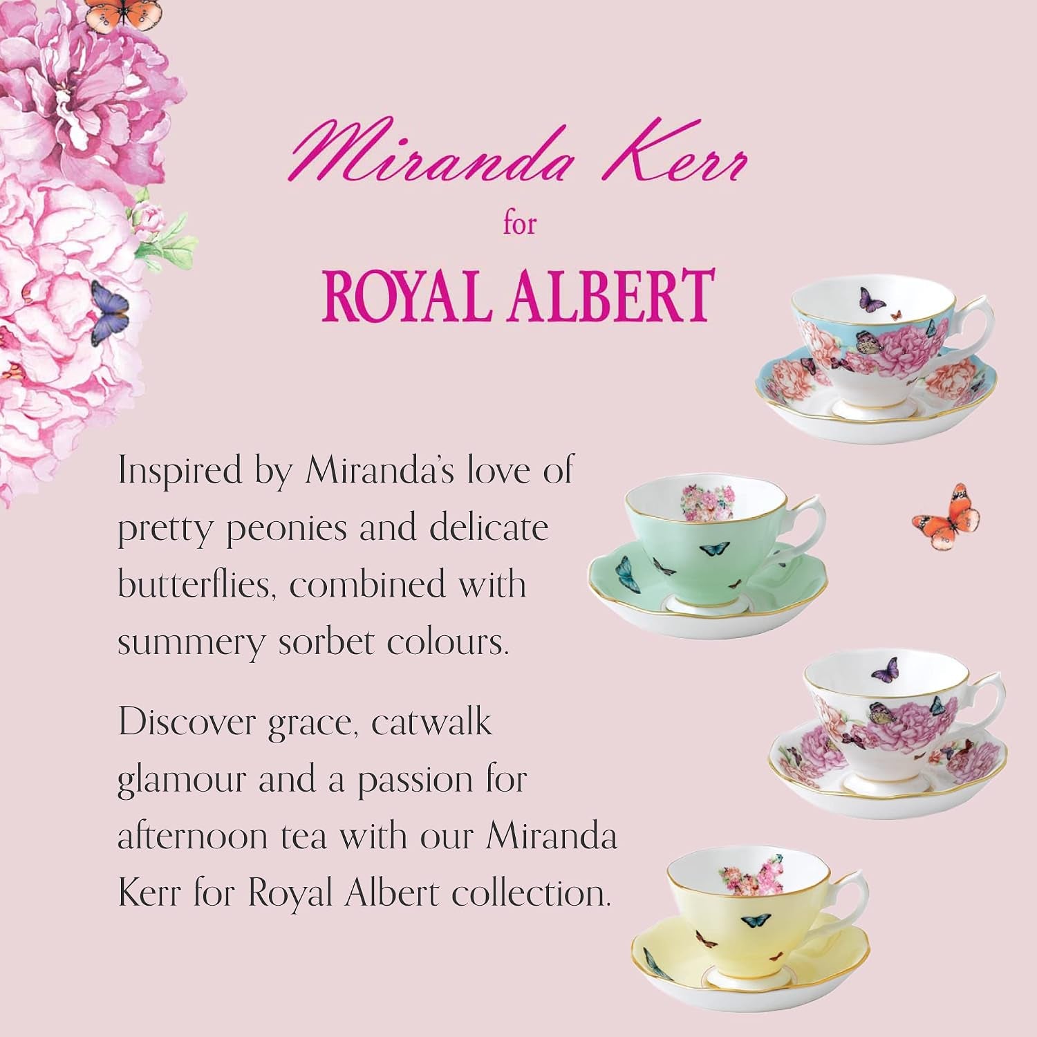 Miranda Kerr for  Mixed Patterns Teacup & Saucer Set of 4, 6Fl Oz