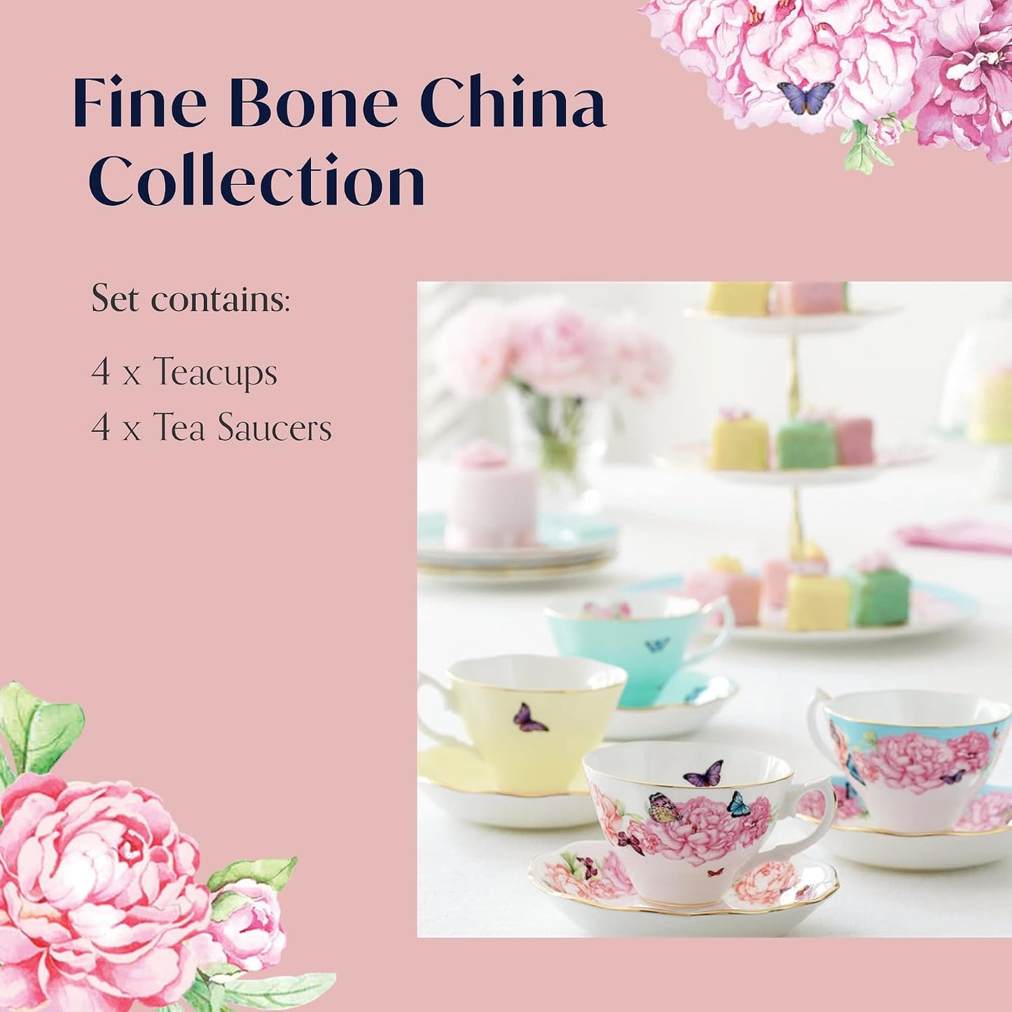 Miranda Kerr for  Mixed Patterns Teacup & Saucer Set of 4, 6Fl Oz