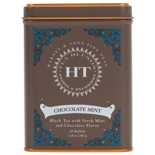 Harney and Sons Chocolate Mint, Flavored Black Tea - 20 Sachets per Tin | Chinese Black Tea, Chocolate, Peppermint & Vanilla Flavors, Caffeinated