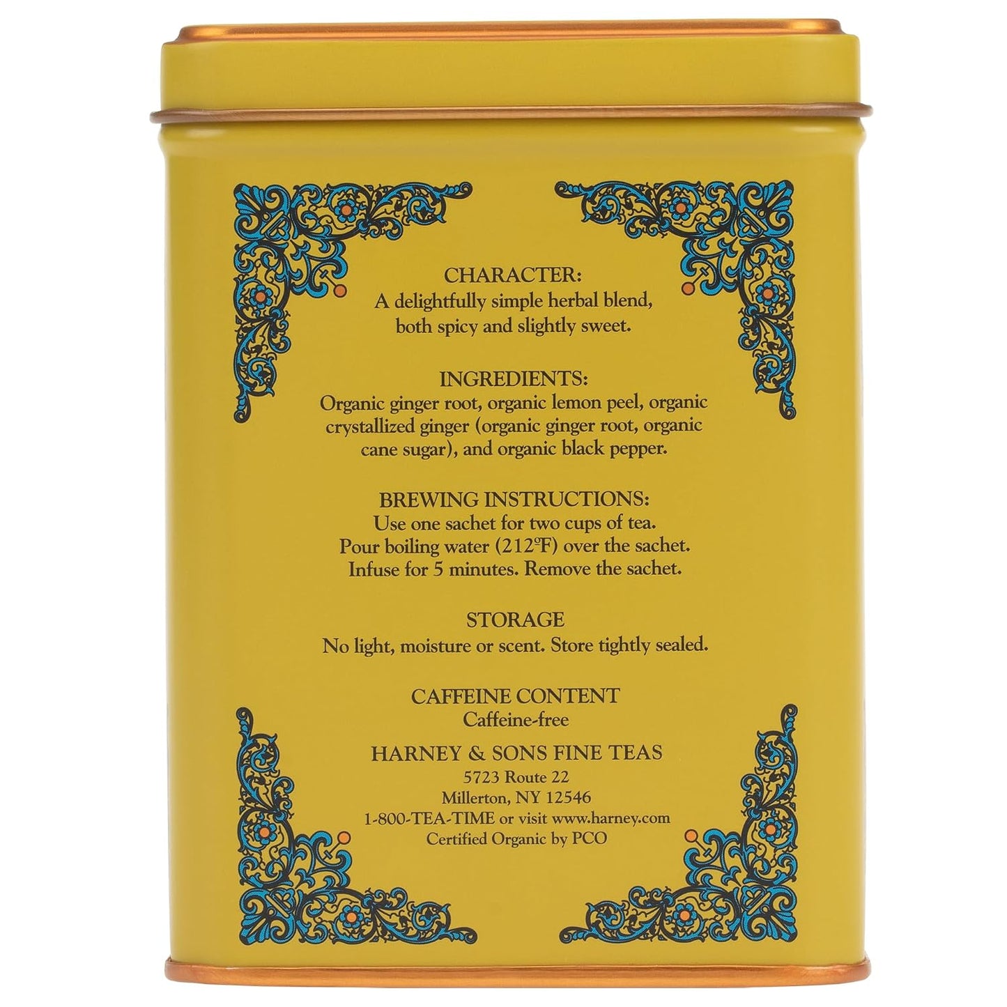 Organic Ginger Lemon Herbal Tea, 20 Sachets in Tin | Organic Herbal Tea with Ginger Root, Lemon Peel and Black Pepper. Naturally Caffeine Free.