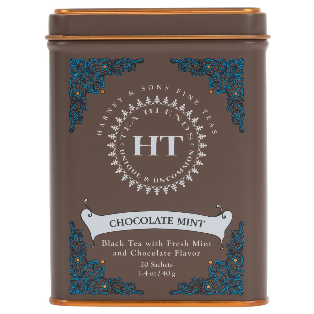 Harney and Sons Chocolate Mint, Flavored Black Tea - 20 Sachets per Tin | Chinese Black Tea, Chocolate, Peppermint & Vanilla Flavors, Caffeinated