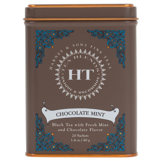 Harney and Sons Chocolate Mint, Flavored Black Tea - 20 Sachets per Tin | Chinese Black Tea, Chocolate, Peppermint & Vanilla Flavors, Caffeinated