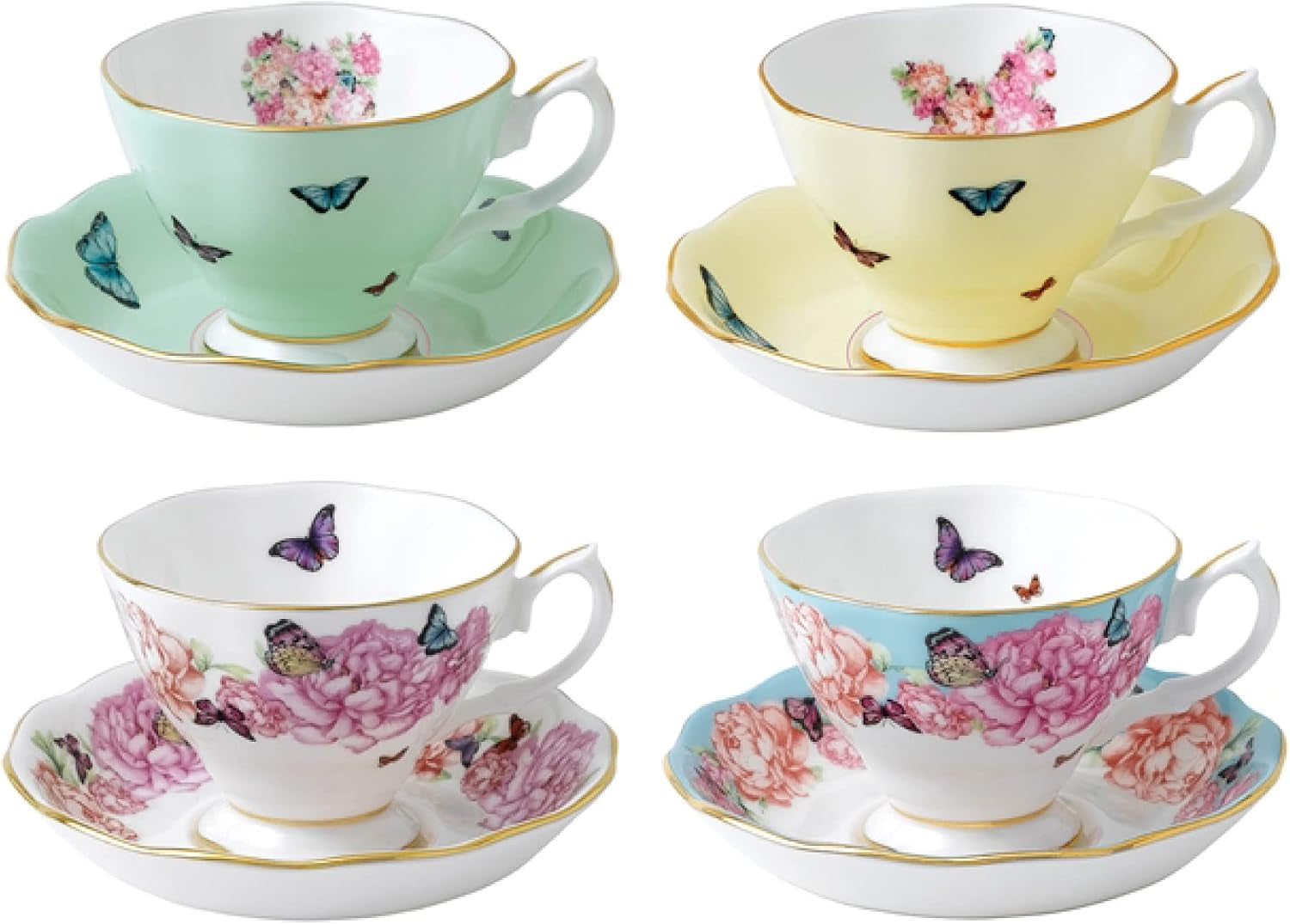 Miranda Kerr for  Mixed Patterns Teacup & Saucer Set of 4, 6Fl Oz